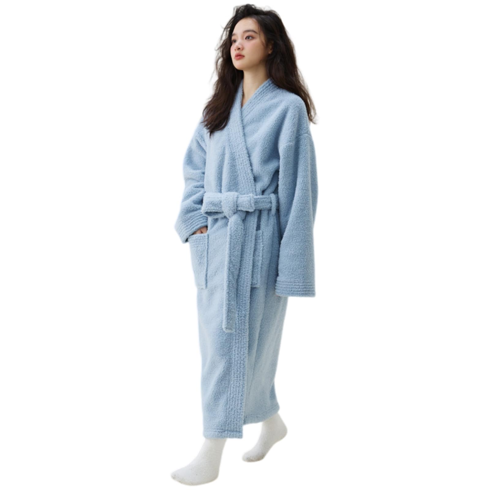 Surwin Albornoz Ducha Microfibra Mujer Hombre, Albornoz Largo con Cinturón Unisex Bata de Casa Invierno Talla Grande Bata de Baño Cálido Invierno para Adulto