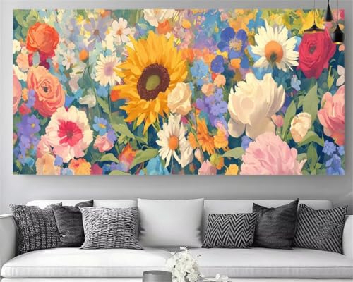 Peinture Diamant Anti-Stress Fleur 70x140cm Toile Grand Format Épaisse