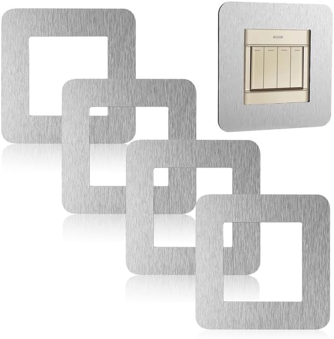 5 Pcs Light Switch Cover Plates, 8.6 x 8.6 cm Square Switch Surround Frame, Wall for Home Wall Switch Decoration Socket Stickers Decorations for Home, Living Room, Office (Silver)