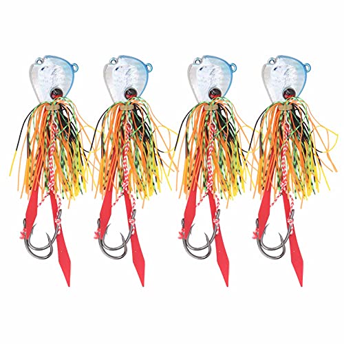 4Pcs 65g Fishing Artificial Baits with Silicone Skirts, Soft Lures with 3D Eyes and Hook, Realistic Swimming Action for Freshwat