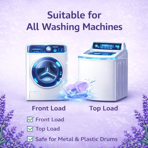 Image of Purela Washing Machine Cleaner Tablets - 90 Effervescent Tablets for Front & Top Load Washing Machines - Helps Reduce Odor, Residue & Scale Buildup (purple)
