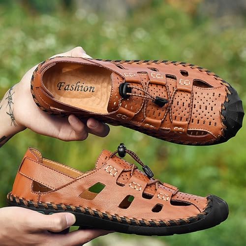 Image of Mens Casual Closed Toe Leather Sandals Outdoor Fisherman Adjustable Sport Summer Shoes