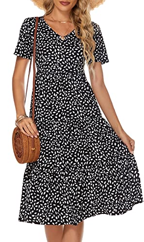 Berydress Women's Casual Summer Tiered Midi Dress 2025 Short Sleeve V-Neck Loose Cotton Ruffle Babydoll Dress Boho Sundress