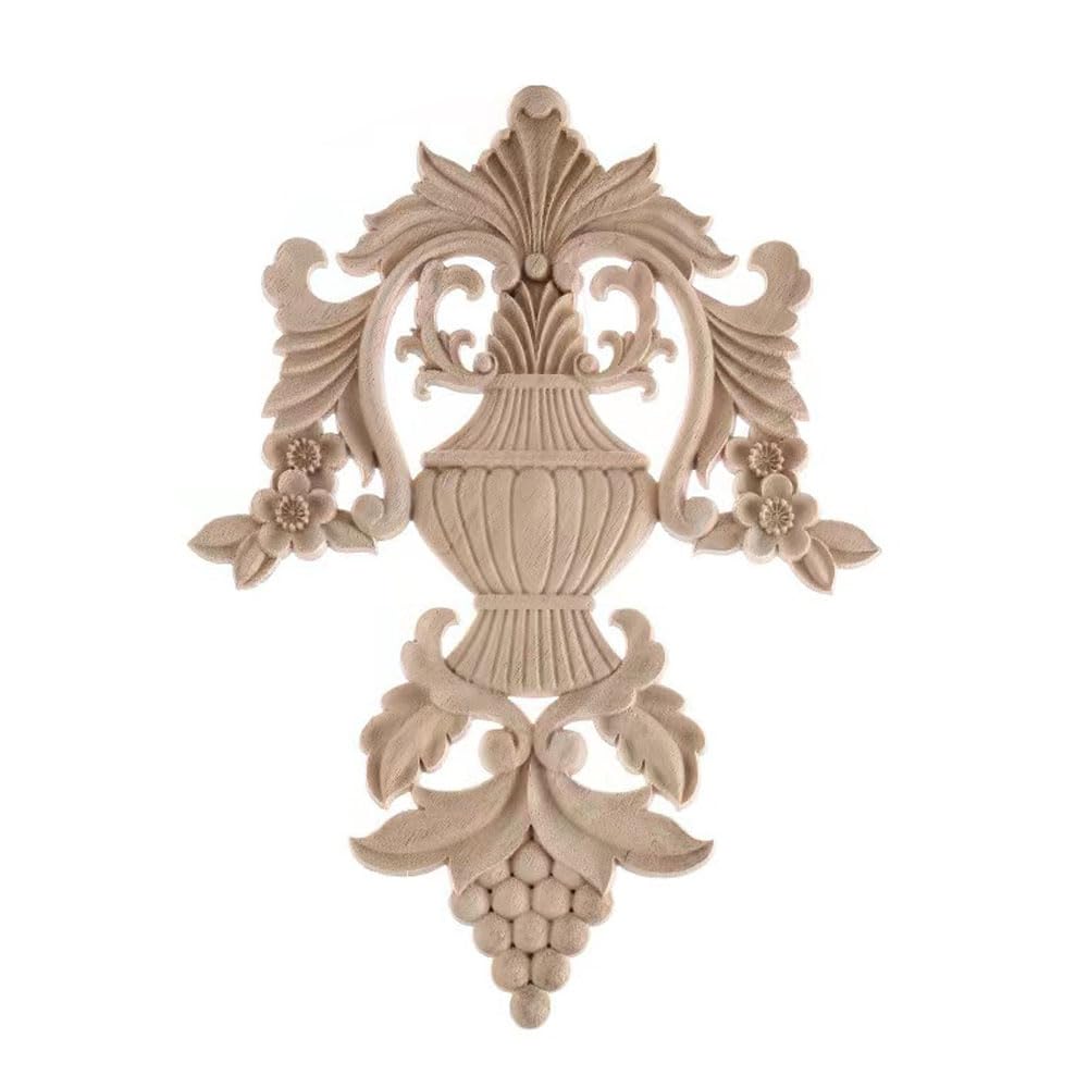 Aiminjey 1 Pcs Decorative Wood Carved Appliques Onlays, 10.2 x 14.2inch Unpainted Solid Wood Carving Decal for Furniture Cabinet Door Center Bed Mirror Dressers Wardrobe Closet DIY Decoration