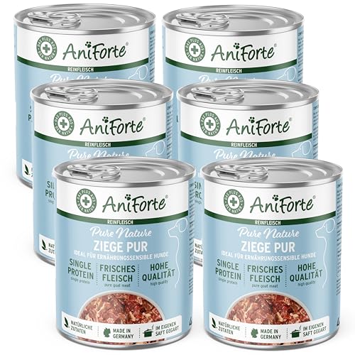 AniForte Barf Hundefutter Nass Ziege Pur 6 x 400g – Fleisch Pur, Barffleisch für Hunde, Barffutter, Nassfutter getreidefrei & ohne Zusätze, Wet Dog Food Dosenfutter