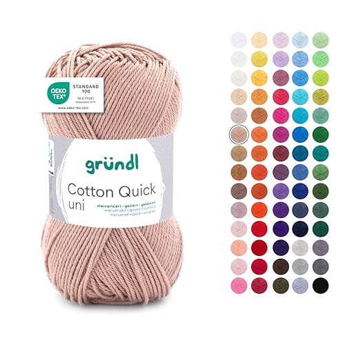 Gründl Wolle Cotton Quick uni - dünne Wolle zum Häkeln - Strickgarn - Häkelgarn - Glänzend und hautfreundlich - 100 % Baumwolle - 1 Knäuel 50 g / 125 m - Nadelstärke 3 - 4 - Beige