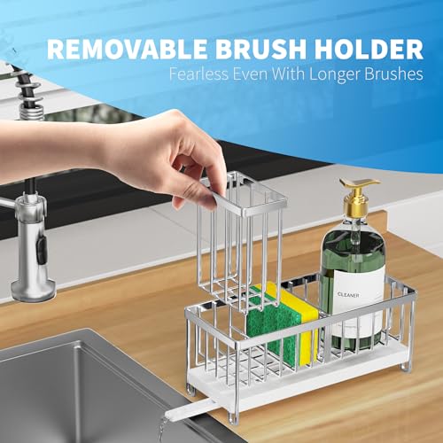 image for Cisily Silver Sponge Holder for Kitchen Sink, Sink Caddy Organizer wit