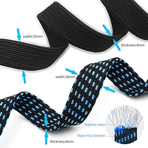 6 Pack Bungee Cords With Hooks 4 Pack 2M Extra Long Black Bungee Strap and 2 Pack 1M Blue Bungee Ropes Heavy Duty Bungee Cords Flat Rubber Elastic Straps, 200×3cm100×3cm