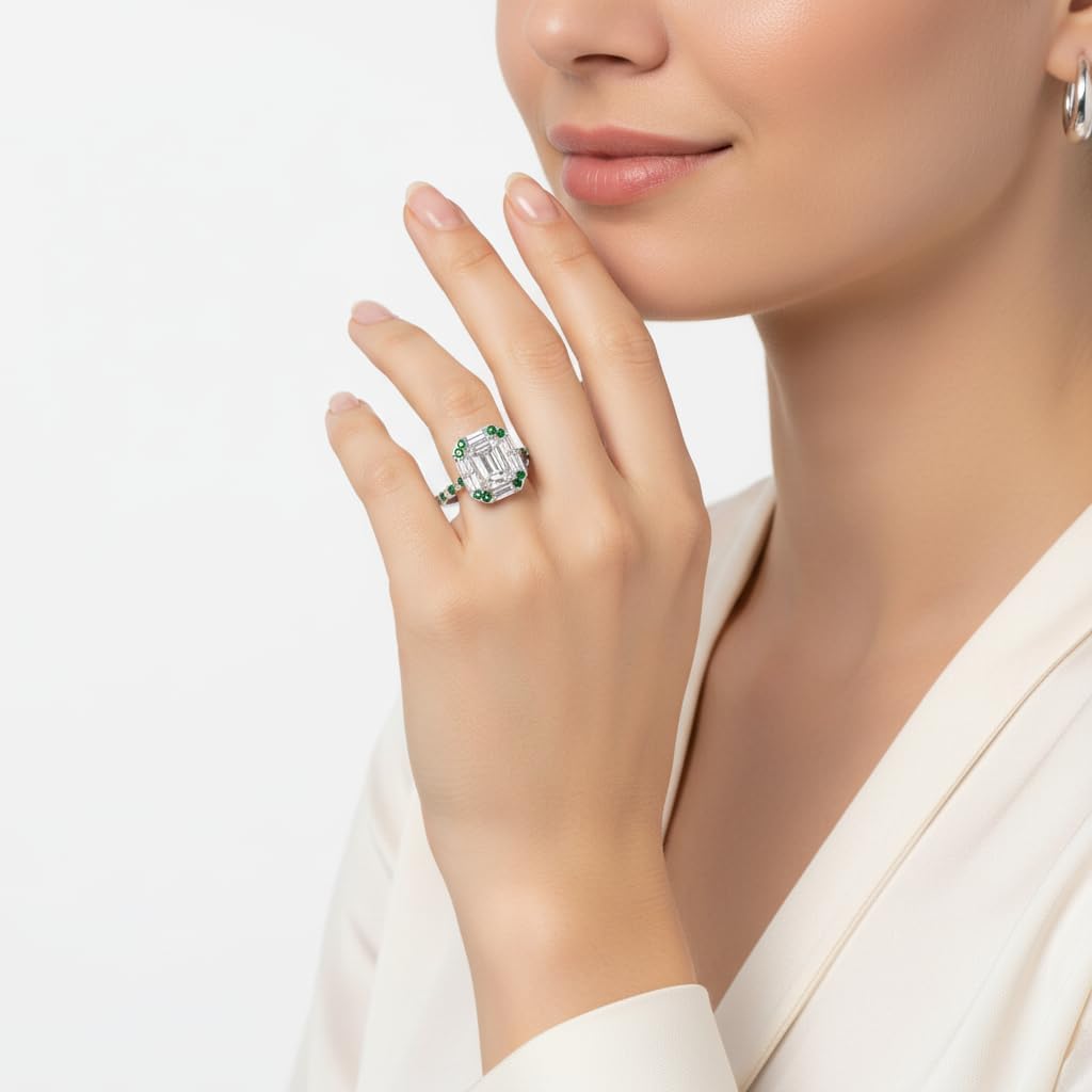 Choose Your Gemstone Art Deco Emerald Cut Halo Ring Sterling Silver Emerald Shape Halo Engagement Rings Everyday Jewelry Wedding Jewelry Handmade Gifts for Wife US Size 4 to 12
