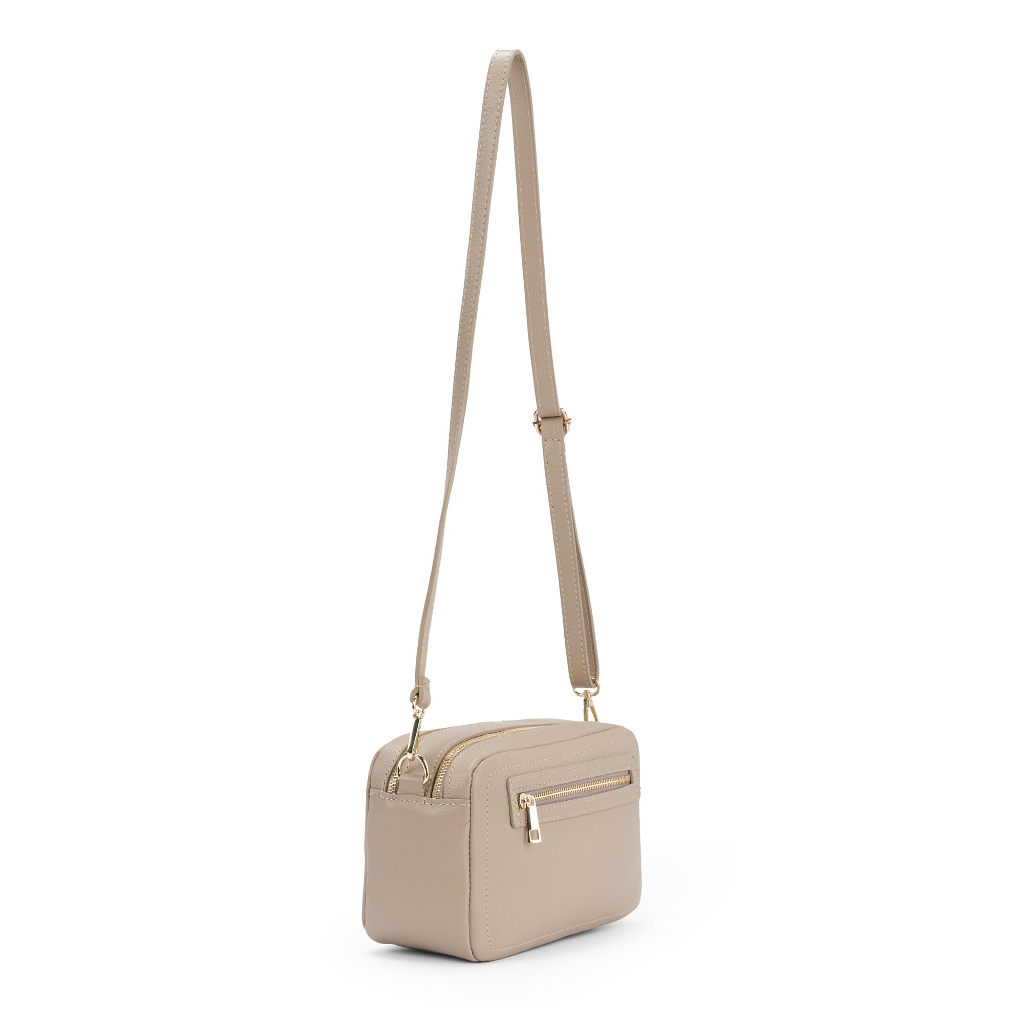 Bolso de Hombro de Cuero Mujer, Made in Italy, 2 Compartimentos con Cremallera, Bolsillo frontal, Correa de Hombro Ajustable