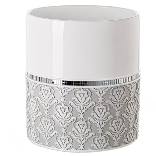 Creative Scents Mirror Damask White & Gray 6 Piece Bathroom Accessories Set by Creative Scents - Image 4