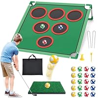 Mostop Golf Game Play Set - Hinterhof Cornhole Spiel umfasst Putting Mat, 20 klebrige Bälle, 6 Loch Abdeckungen, Tragetasche - Golf Ziel Yard Spiele für Junge Erwachsene Golfer Väter Indoor Outdoor