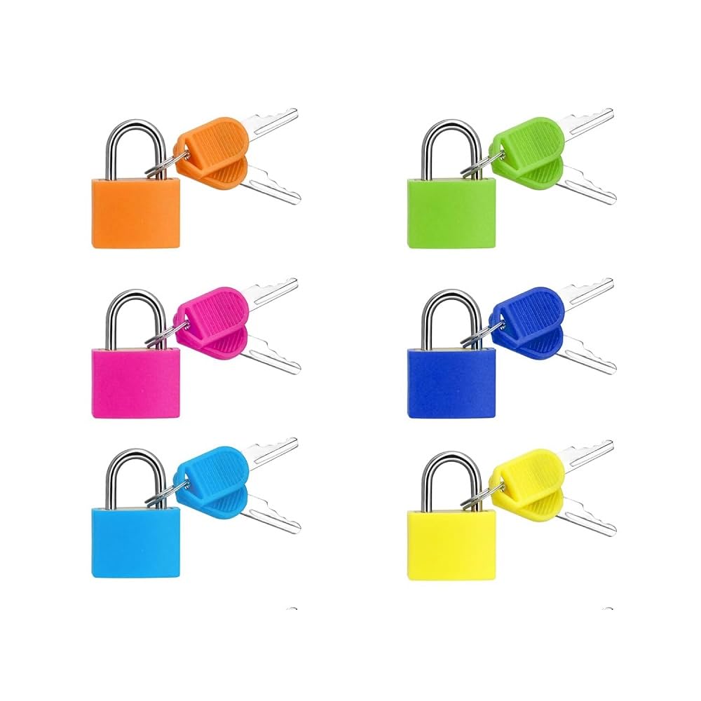 Zenics Suitcase Locks with Keys, 6PCS Small Luggage Padlocks Metal Padlocks Colorful Mini Locks with Keys Mini Keyed Padlock for School Gym Classroom Matching Game Travel Backpack-image-49