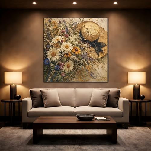 Tableau fleurs sauvages multicolore 35x35 cm pour salon - 2