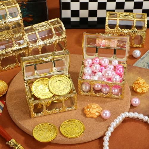 TEHAUX 10 Pack Plastic Treasure Chest Candy Boxes, Empty Gift Favor Boxes, 2.8" Mini Treasure Boxes for Wedding, Bridal Shower, Birthday Party, Holds Truffles & Small Gift by TEHAUX - Image 6