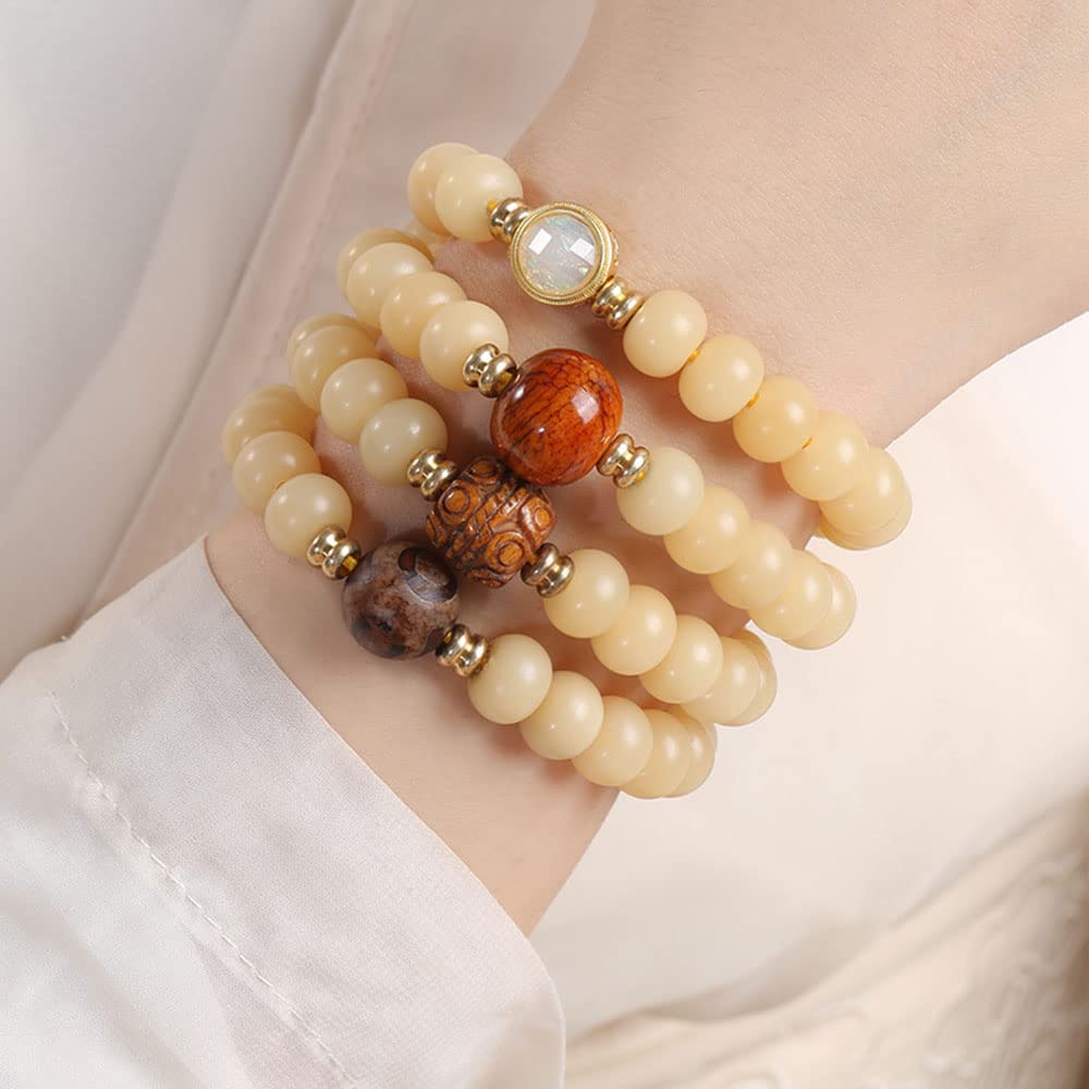 108 Collana con Braccialetto di Perline Bodhi Naturali stagionate