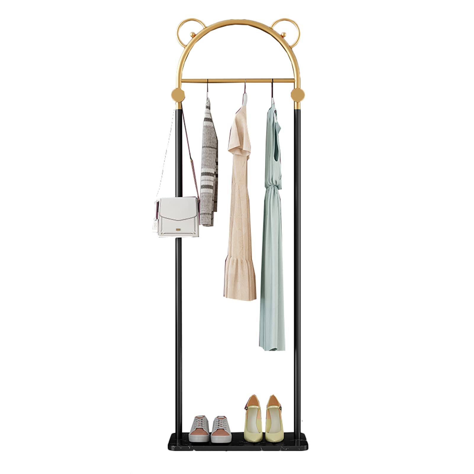 CENAP Garment Rack Metal Coat Rack,Bedroom Corridor Freestanding Clothing Rack with Marble Shelf and 2 Hooks,Retail Clothing Display Rack