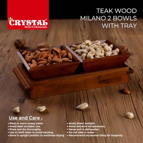 Image of Crystal Milano Premium Teak Wood Tray with 2 Bowls | Serve & Store | Ideal for Home & Restaurants | Handcrafted & Eco -Friendly