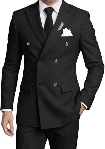 GRETERST 2 Piece Suits for Men Slim Fit Mens Double Breasted Suit Tuxedo for Men Wedding Business Prom Formal Suits