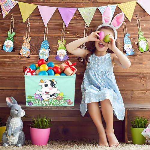 Image of Cow Easter Basket for Kid Large Empty Baby Rectangular Cute Easter Gift Storage Basket Bunny Eggs Decor (Cow)