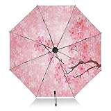 UV Sun Umbrella Cherry Blossom Folding Umbrella Compact Automatic Open Close Pink Flowers Japanese Large Inverted Travel Umbrella for Rain Windproof Portable UV Protection Reverse Umbrella for Women