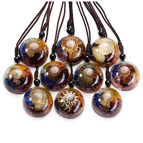 Top Plaza Bundle – 2 Items: 7 Chakra Healing Crystals Bracelet Stone Beads Bracelets & Resin Ammonite Fossil Spiral Necklace #TOP1