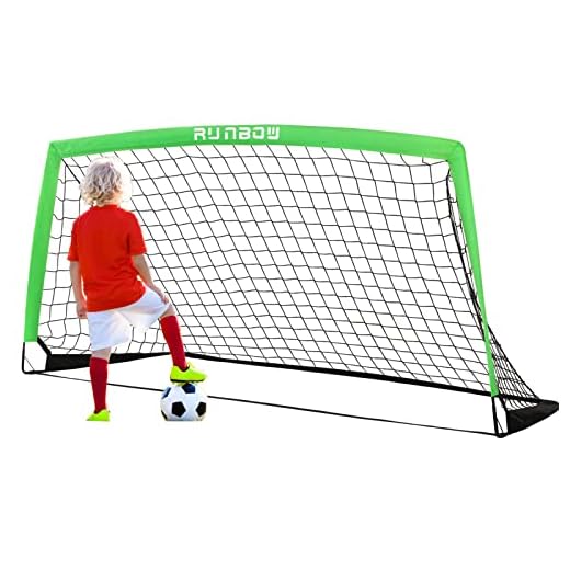 RUNBOW 6x4 ft Portable Kids Soccer Goal for Backyard Practice Soccer Net with Carry Bag (6x4 FT, Green, 1 Pack)