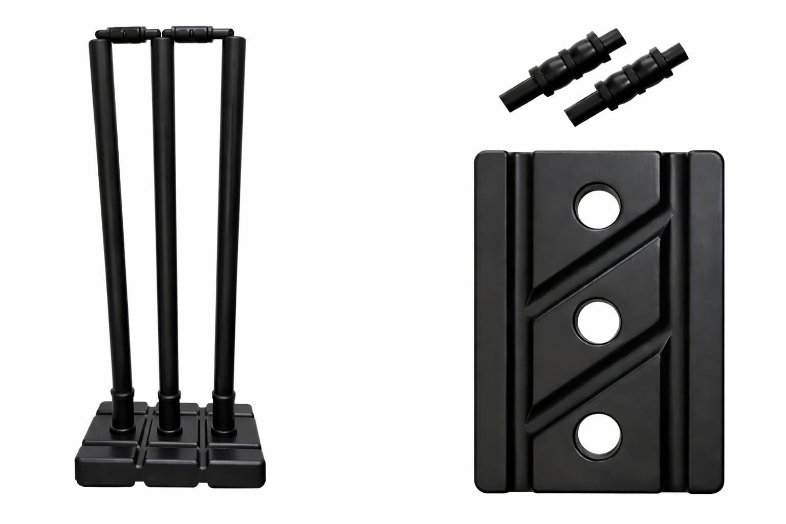 Cricket Stump Set with Base, Black, 29cm Height, 22cm Base, Includes Bails, Portable Practice Equipment-image-0