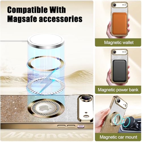 Image of Misscase for iPhone Air Magnetic Glitter Case Compatible with MagSafe,Full Protection Slim Shockproof Case with Camera Lens Protector Plating Bling Cover Case for iPhone 17 Air 6.5 inch Gold