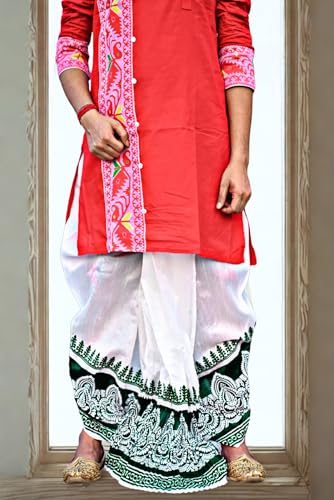 Image of Men's Ready to Wear Pant System Printed MAYUR PUCHHA Dhoti for Marriage, Pooja, Festival etc.(GC010)