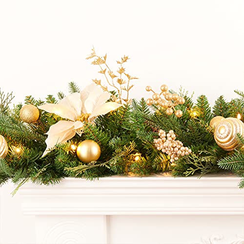 AMERZEST Pre-lit 9ft Christmas Garland with Gold Berries and Balls,Pine Cone,Golden Flower and 50 Battery Operated Soft White LED Lights with Timer,Artificial Holiday Decoration Door Outdoor by AMERZEST - Image 4