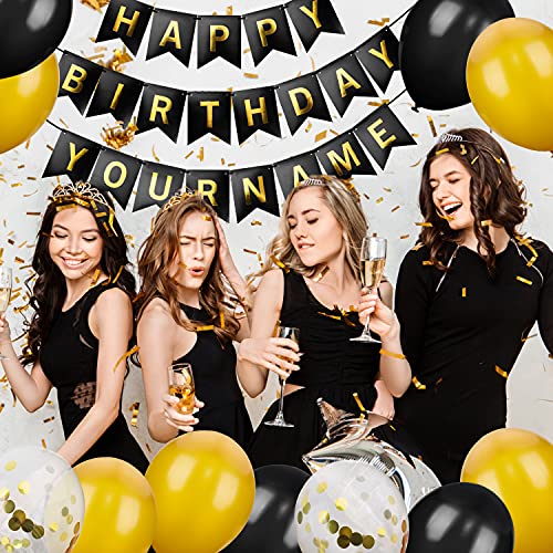 Happy Birthday Banner, Personalized Birthday Decorations Reusable Multi Occasion Party Decorations Bunting Banner Confetti Balloons for Men Women Boys Girls Kids