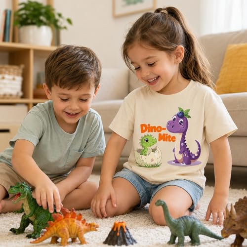 Image of Dinosaur Shirt for Kids Boys Girls Funny Toddler Dino Short Sleeve Graphic Cotton Tee Top 2-7T