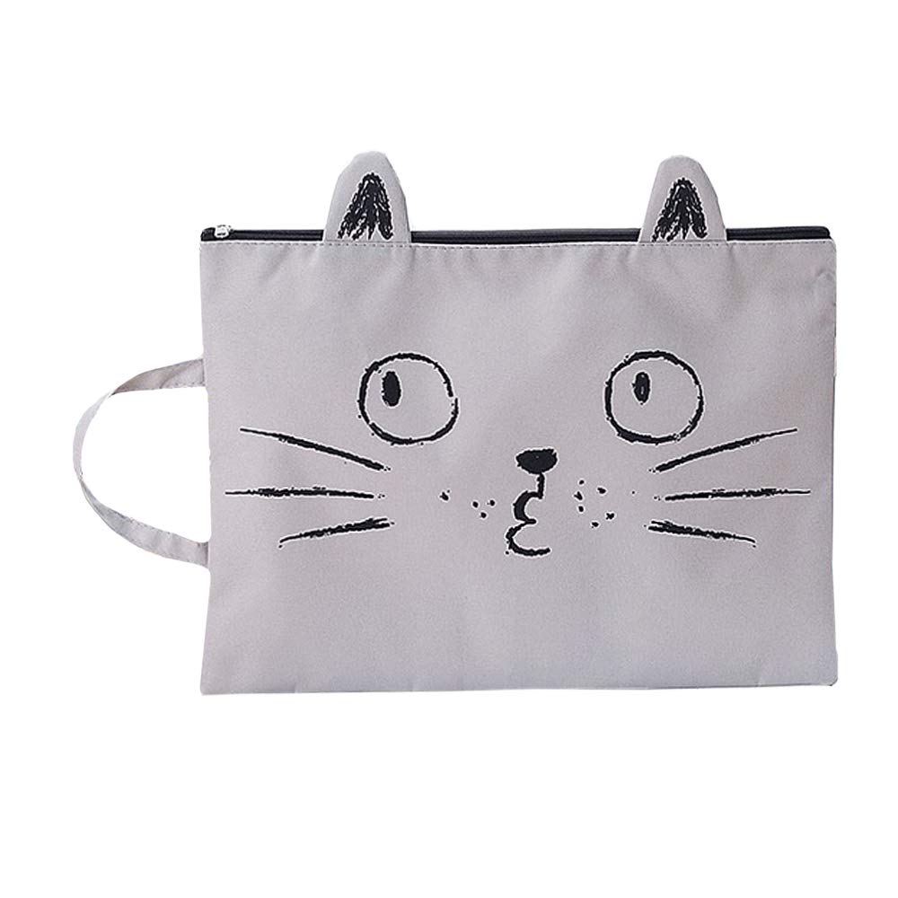 Sun Kea Cute Cat File Folders A4 Size Zippered Canvas Portfolio Document Pocket Students Stationery Organizer Handbag
