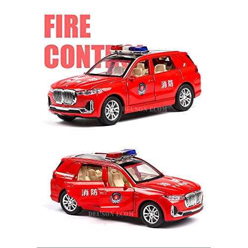 Image of 132 X5 Fire Police Toy Car Diecast Metal Car Light Sound Pullback Openable Door, Red