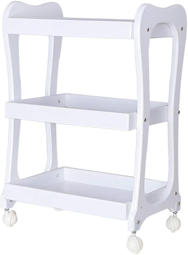 Medical Cart Assembled Beauty Trolley High-end Wooden Beauty Salon Special Trolley Movable Multifunctional Shelf 3-Layer Storage Good Load-Bearing Capacity (White)