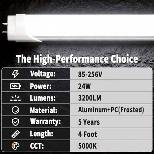 Image of 16-Pack Fluorescent Light Bulbs 48 inch, T8 LED Bulb 4 Foot Type A+B Replacement for F32T8 or F40T12 Tube, 24W 3200LM 5000K Daylight, Double or Single End Powered