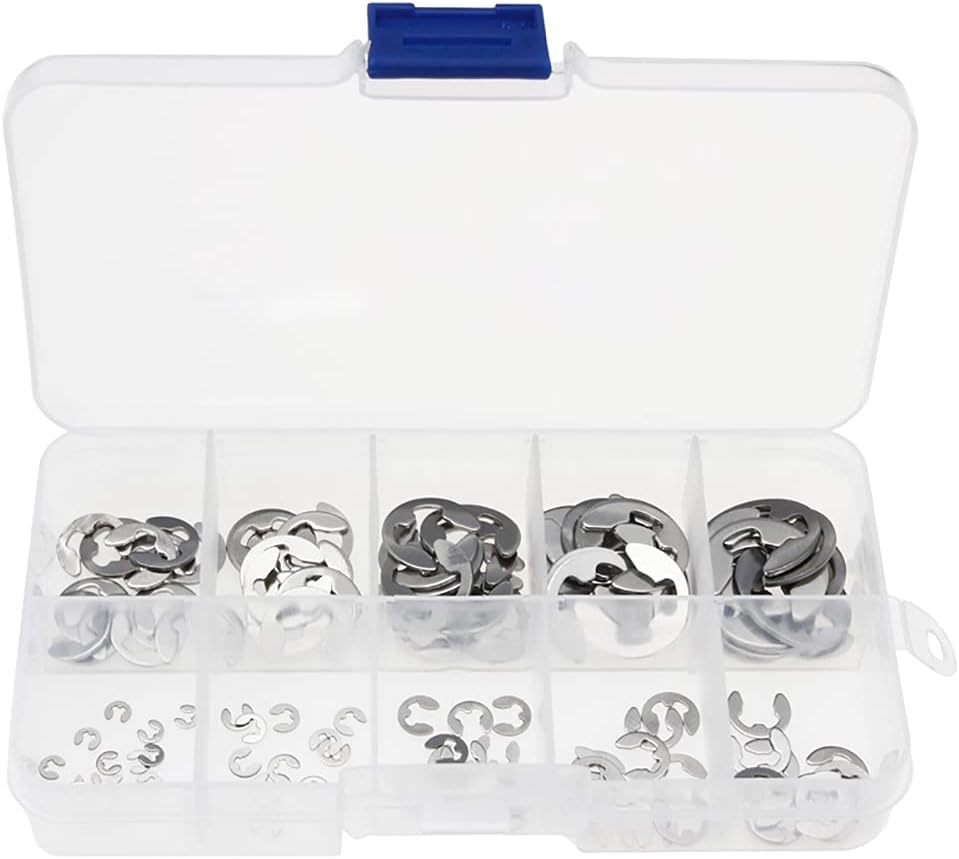 300Pcs Stainless Steel External E Clips, E-Clip Circlip External Retaining Ring Assortment Set to Fit 2.5mm to 8mm Shaft