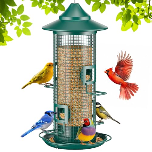 Jarkyfine Metal Mesh Tube Bird Feeder for Outdoors Hanging - Squirrel Chew Proof Bird Feeders for Outside, Rust-Proof, 2LB Large Capacity, Easy to Refill, for Finch Cardinal, Gifts for Bird Lovers