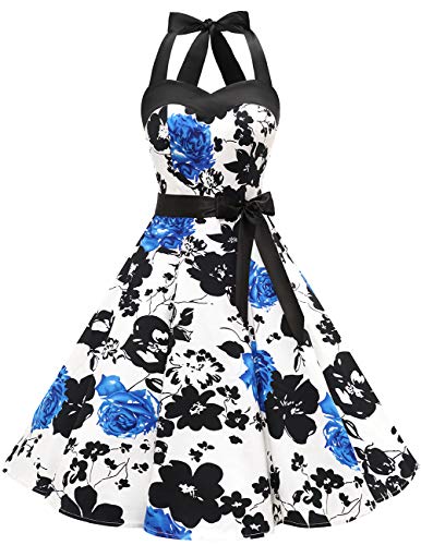 Image of DRESSTELLS Women's Vintage 1950s Cocktail Dress, Retro Tea Party Halter Swing Dresses