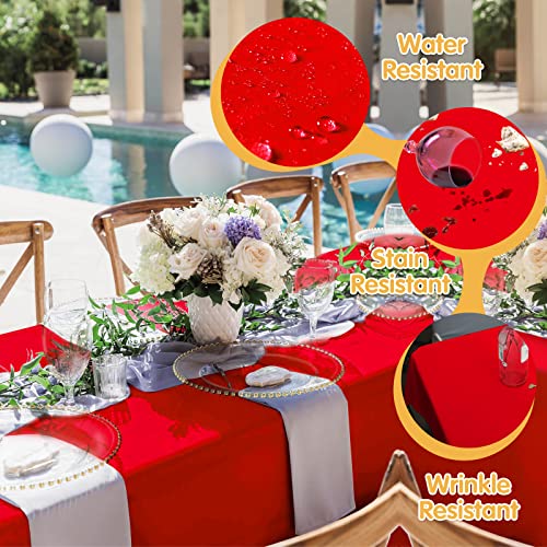 Image of BRILLMAX 10 Pack Red Tablecloths 60x102 Inch for 6ft Rectangle Tables | 150 GSM Polyester Fabric, 15 inch Standard Drop, Water, Stain & Wrinkle Resistant Cloth Cover for Wedding Reception Banquet Party