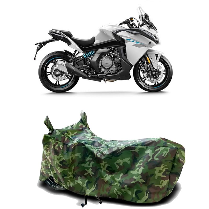Image of DUFFEL-100% Heat Protection Two Wheeler Bike /Scooty Body Cover for CFMoto 650GT BS6 Water Resistance /UV-Rays /Birds Dropping /Scratchproof /Dust Proof /Waterproof[Green Jungle Print]