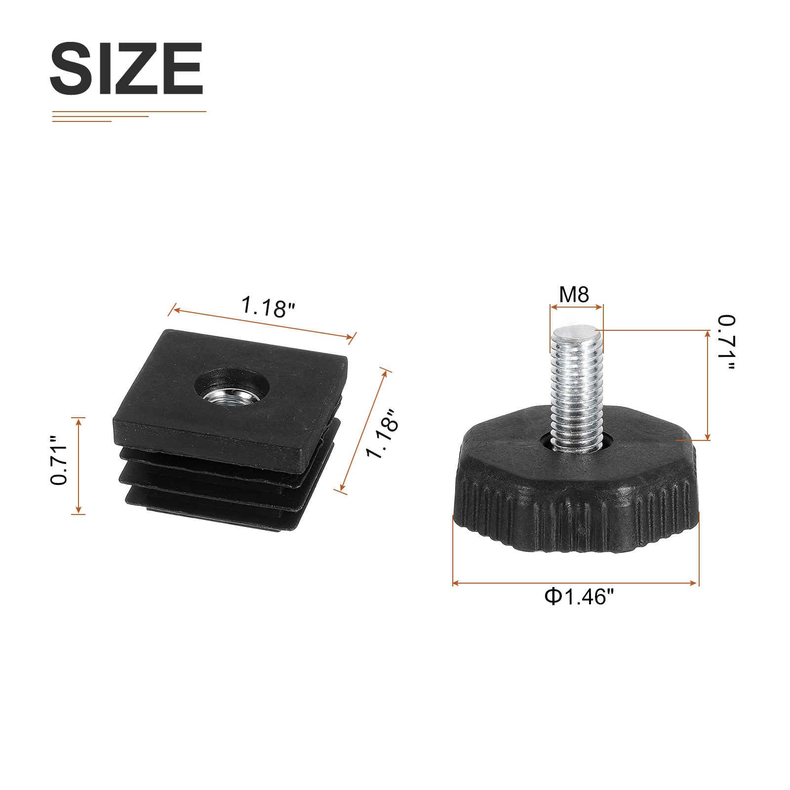 DTGN 30x30mm(LxW) Adjustable Leveling Feet - 8Set - Good for Furniture - Square Insert Kit Furniture Glide - Black - Image 2
