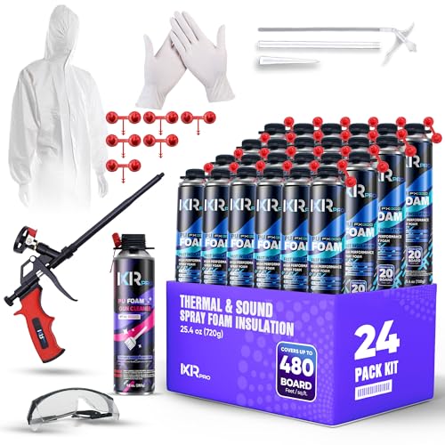 Spray Foam Insulation Kit (24 PK Kit-25.4oz) Expanding Sealant, Closed Cell Spray Foam Heat Acoustic Insulation, High Density, Cleaner, Gun