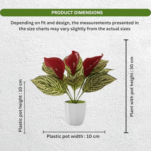Image of fancymart Artificial Calla Lily Plant with Pot - 30 cm Height Decorative Flower Leaves (Pack of 1) | Realistic Faux Plant for Home & Office Decor | Table, Shelf & Desk Decoration