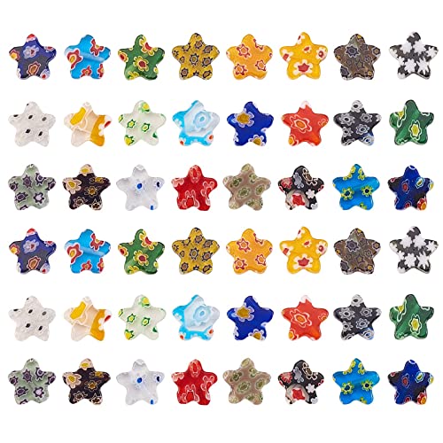 UR URLIFEHALL 75 Pcs Millefiori Lampwork Glass Beads Star Beads with Flower Pattern Loose Spacer Beads for Jewelry Crafts Making