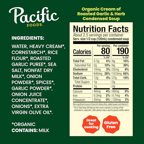 Image of Pacific Foods, Soup Condensed Cream Of Roasted Garlic Herb Organic, 10.5 Ounce (Pack of 2)