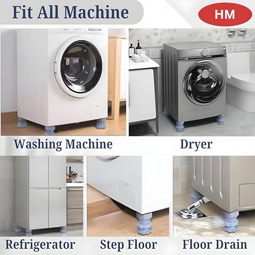 Image of HM Adjustable Washing Machine Stand | Anti Vibration Pads for Washing Machine | Fridge Stand | Top Load | Front Load | Bushes | Upto 9 Kg Machine (Set of 4 - Grey)