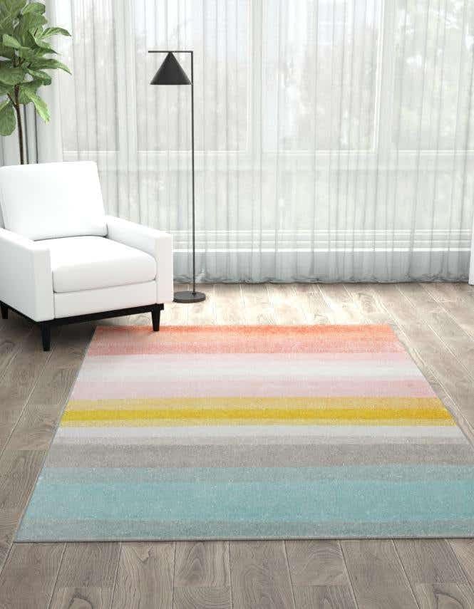 Miniatura 3 de Unique Loom Whimsy Kids Collection - Alfombra de área con diseño de arcoíris abstracto pastel (3 pies 11 pulgadas x 5 pies 11 pulgadas, rectangular,