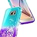 Galaxy Note 5 Case with Tempered Glass Screen Protector for Girls Kids Women, NageBee Glitter Liquid Sparkle Bling Floating Waterfall Shockproof Cute Case for Samsung Galaxy Note 5 -Aqua/Purple